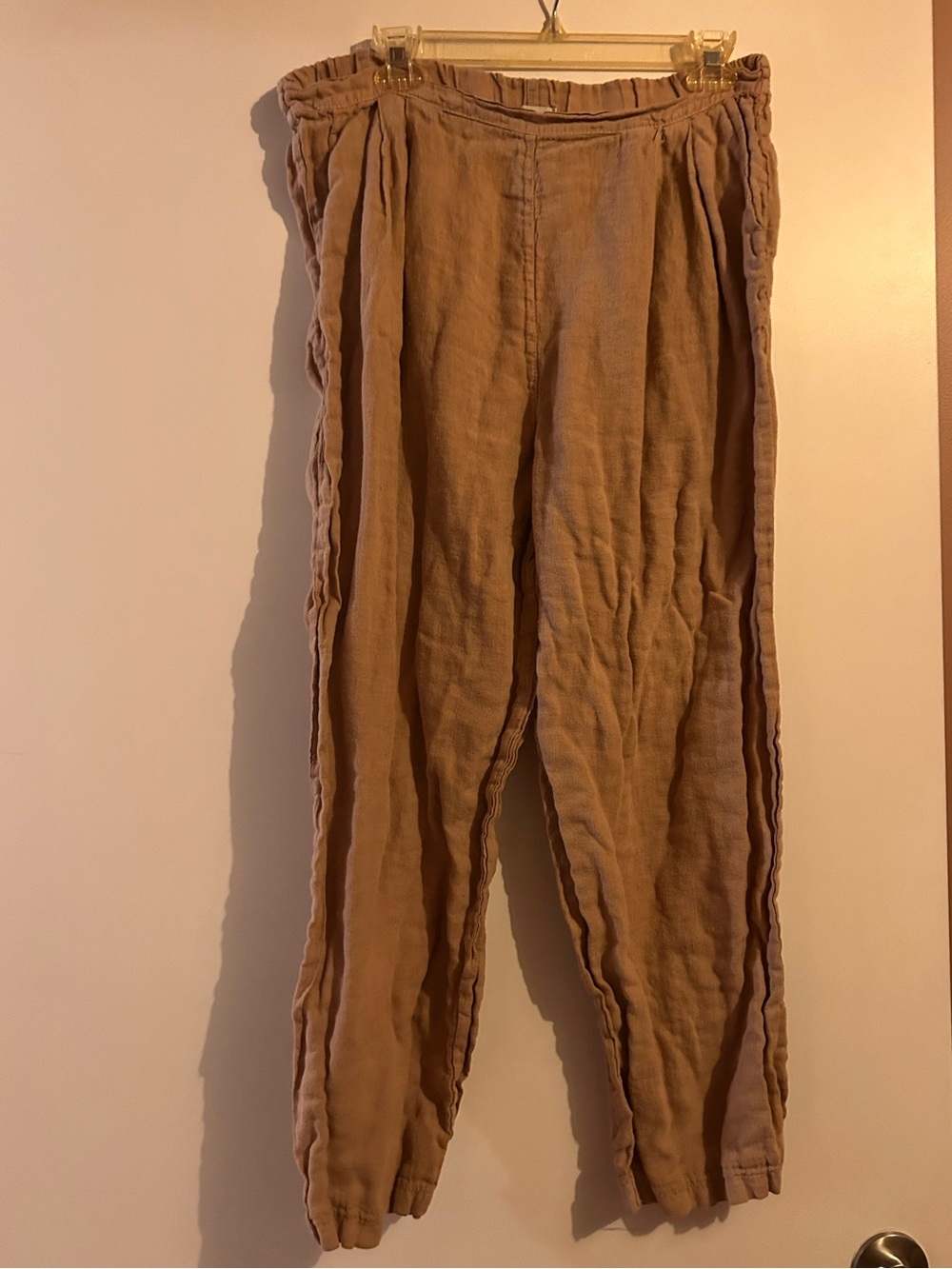 Light Brown Elastic Waist Women's Linen Pants